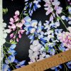 Tesatura satinata din matase naturala -  design floral, Cyclamen – violet - negru
