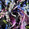 Tesatura satinata din matase naturala -  design floral, Cyclamen – violet - negru