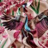 Tesatura satinată din matase naturala  - tip panou cu bordura , design exotic, Multicolor