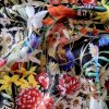 Tesatura twill din matase naturala  - tip panou cu bordura , design floral, Multicolor