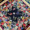Tesatura twill din matase naturala  - tip panou cu bordura , design floral, Multicolor