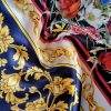 Tesatura twill din matase naturala  - tip panou cu bordura , design floral, Multicolor