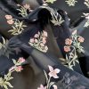 Voal georgette din matase naturala – design floral, Negru - Verde - Roz