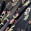 Voal georgette din matase naturala – design floral, Negru - Verde - Roz