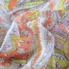 Voal jacquard din matase naturala - design floral stilizat , Galben  - Portocaliu  - Ivoire