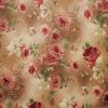 Tesatura din matase naturala - crepe de chine design floral, Bej Auriu - Bordeaux - Verde