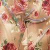 Tesatura din matase naturala - crepe de chine design floral, Bej Auriu - Bordeaux - Verde