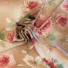 Tesatura din matase naturala - crepe de chine design floral, Bej Auriu - Bordeaux - Verde