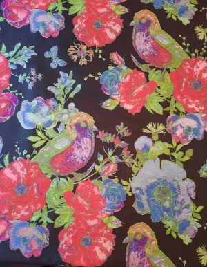 Tesatura jacquard - design cu flori si pasari, Multicolor