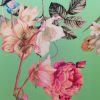 Tesatura din mătase naturală - dublu crepe , design floral , Multicolor