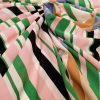 Tesatura crepe de chine din matase naturala - design geometric liniar, Multicolor