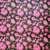 Tesatura din matase naturala cu in tip shantung , design floral, Roz - Verde - Negru
