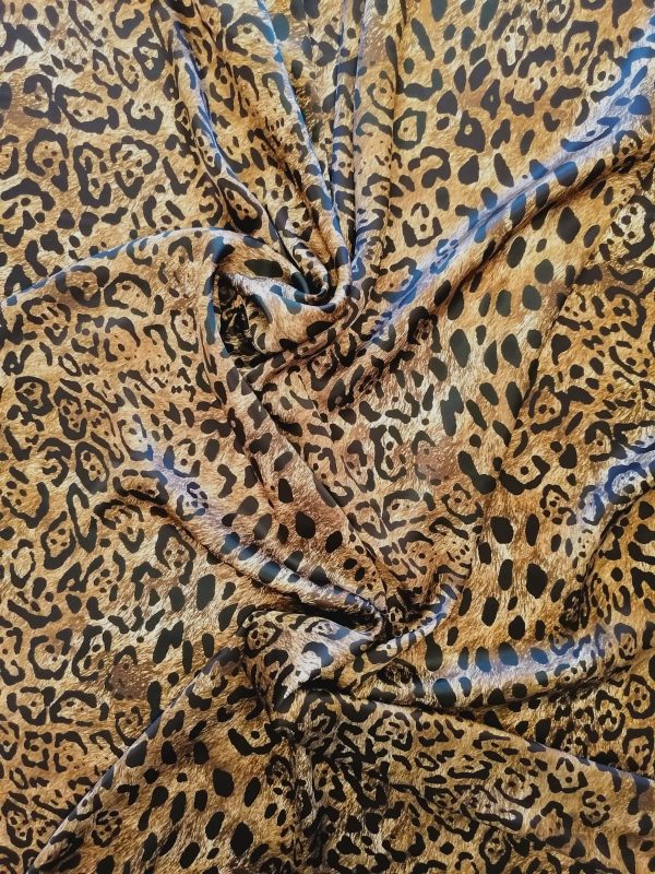 Tesatura crepe de chine din matase naturala - design animal print, Maro - Negru