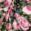 Tesatura din mătase naturală - crepe , design floral, Cyclamen - Violet - Negru