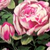 Tesatura din mătase naturală - crepe , design floral, Cyclamen - Violet - Negru