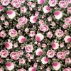 Tesatura din mătase naturală - crepe , design floral, Cyclamen - Violet - Negru