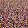Tesatura crepe de chine din mtase naturala - design floral, Mov - Verde