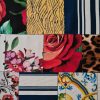 Tesatura din matase naturala cu elastan - design patchwork, Multicolor