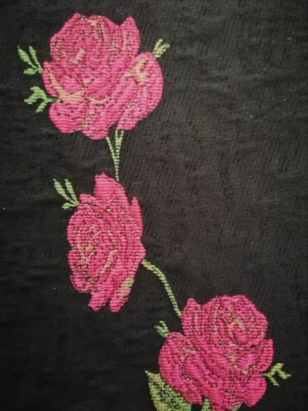 Tesatura jacquard tip panou - design floral , Negru - Cyclamen