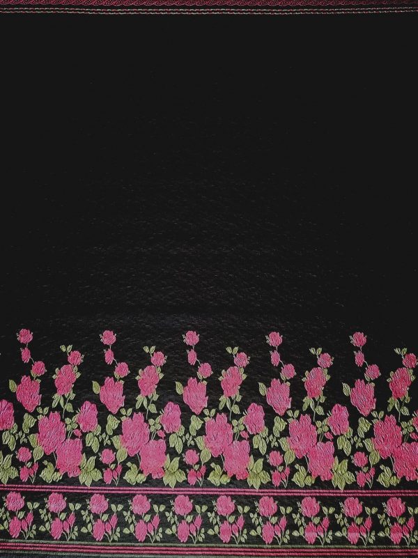 Tesatura jacquard tip panou - design floral , Negru - Cyclamen