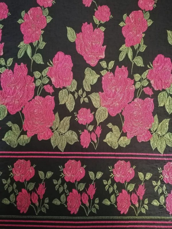 Tesatura jacquard tip panou - design floral , Negru - Cyclamen