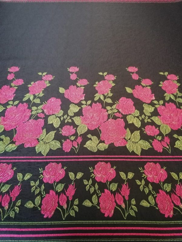 Tesatura jacquard tip panou - design floral , Negru - Cyclamen