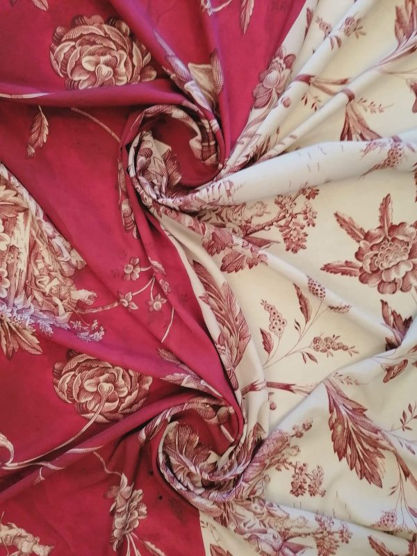 Tesatura din mătase naturală, crepe de chine - design etnno, Bordo , Bej