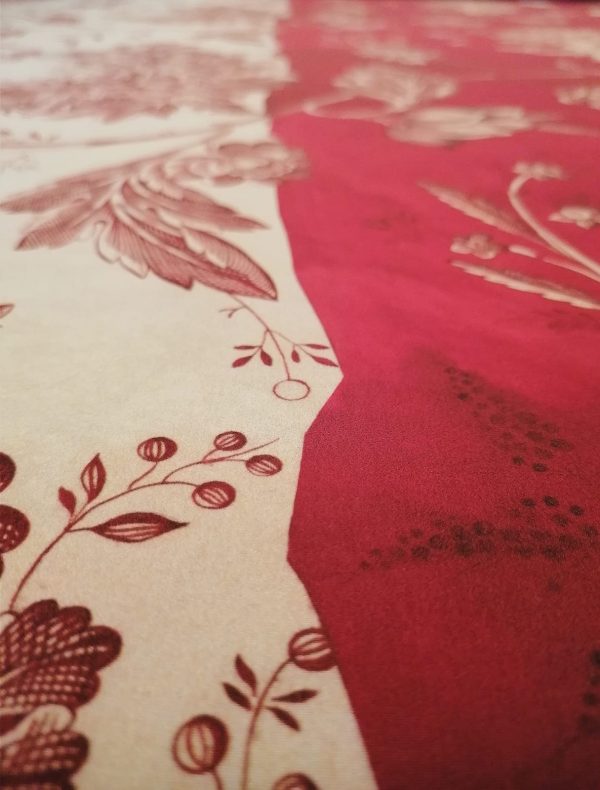 Tesatura din mătase naturală, crepe de chine - design etnno, Bordo , Bej