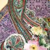 Tesatura din viscoza - dublu crepe cu motive paisley si design floral, Multicolor