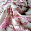 Tesatura din matase naturala - crepe de chine design floral, Roz - Ivoire