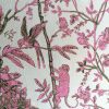 Tesatura din matase naturala - crepe de chine design floral, Roz - Ivoire