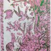 Tesatura din matase naturala - crepe de chine design floral, Roz - Ivoire