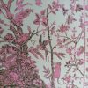 Tesatura din matase naturala - crepe de chine design floral, Roz - Ivoire