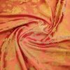 Tesatura jacquard - design floral satinat , Rosu ruginiu