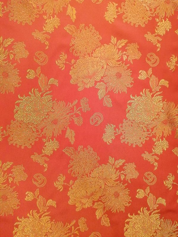 Tesatura jacquard - design floral satinat , Rosu ruginiu