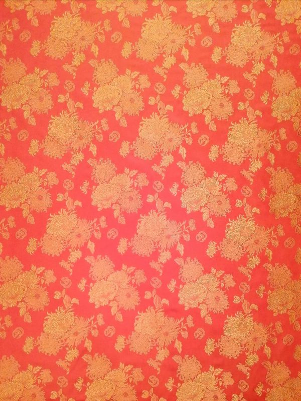 Tesatura jacquard - design floral satinat , Rosu ruginiu