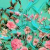 Tesatura din matase naturala, crepe  - panou cu design floral, Turcoaz - Roz