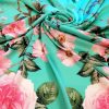 Tesatura din matase naturala, crepe  - panou cu design floral, Turcoaz - Roz
