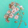 Tesatura din matase naturala, crepe  - panou cu design floral, Turcoaz - Roz