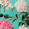 Tesatura din matase naturala, crepe  - panou cu design floral, Turcoaz - Roz