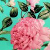 Tesatura din matase naturala, crepe  - panou cu design floral, Turcoaz - Roz