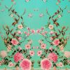 Tesatura din matase naturala, crepe  - panou cu design floral, Turcoaz - Roz