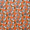 Tesatura crepe de chine din matase naturala - design floral, Portocaliu - Alb - Negru