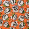 Tesatura crepe de chine din matase naturala - design floral, Portocaliu - Alb - Negru