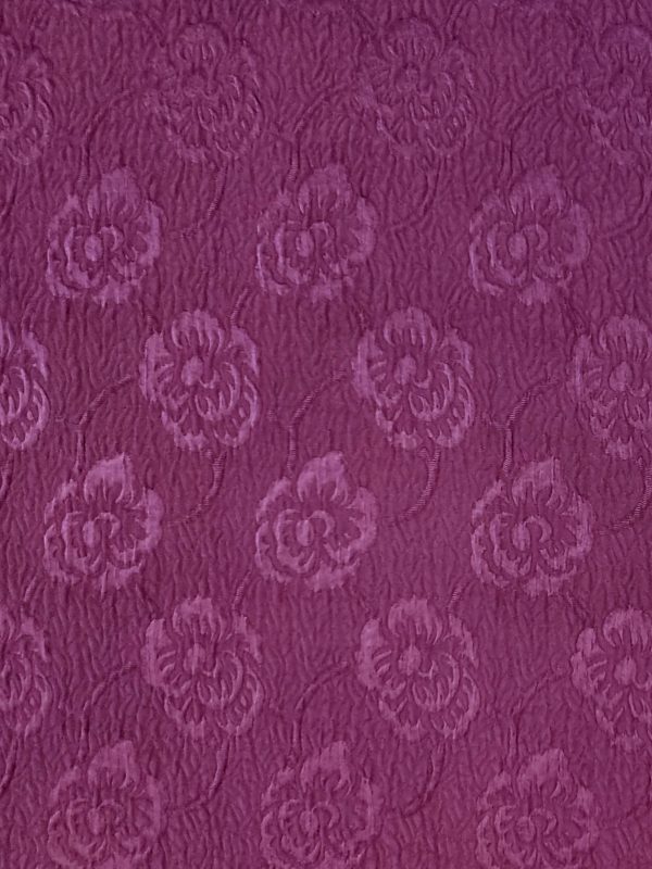 Tesatura jacquard din matase naturala cu lana - design floral, Mov sfecla