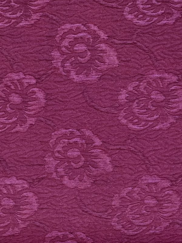 Tesatura jacquard din matase naturala cu lana - design floral, Mov sfecla