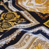 Tesatura din mătase naturală elastică - Crepe de Chine, Negru - Alb - Auriu