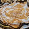 Tesatura din mătase naturală elastică - Crepe de Chine, Negru - Alb - Auriu