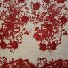 Tesatura brodata pe suport tulle si fir de lurex - desing floral, Rosu