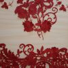 Tesatura brodata pe suport tulle si fir de lurex - desing floral, Rosu